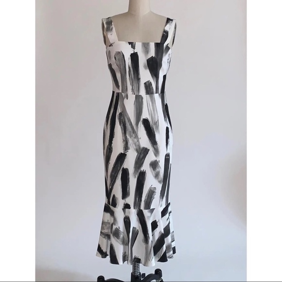 Authentic Dolce & Gabbana MIDI Trumpet Dress Brushstroke Print - Picture 6 of 11